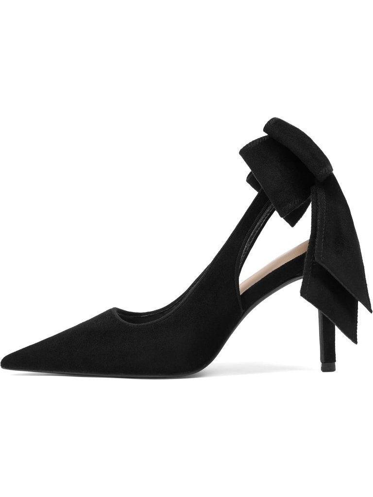 Women's Blacks Pointed Closed Toe Stiletto Heels With Bow Tie Wedding Pump Shoes